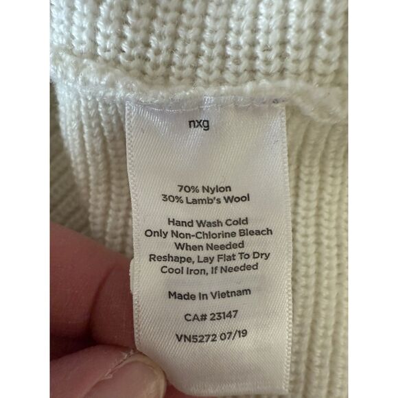 Talbots Lambswool Blend Sweater Boat Neck Ivory White Ribbed Knit Classic Large - Picture 16 of 16